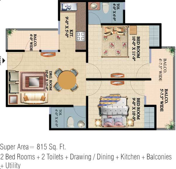 Floor Plan 815 sq. ft. 2 Bedrooms