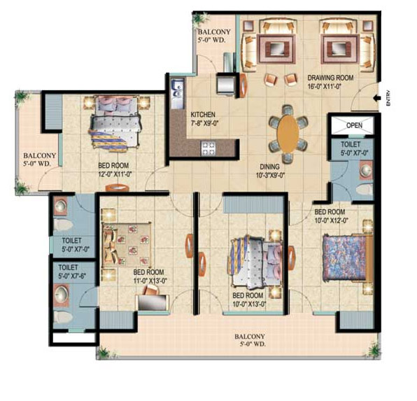 Floor Plan 1750 sq. ft 4 Bedroom
