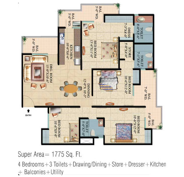 Floor Plan 1775 sq. ft 4 Bedrooms