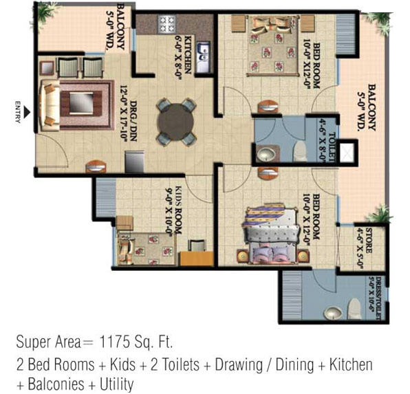 Floor Plan 1175 sq. ft. 2 Bedroom