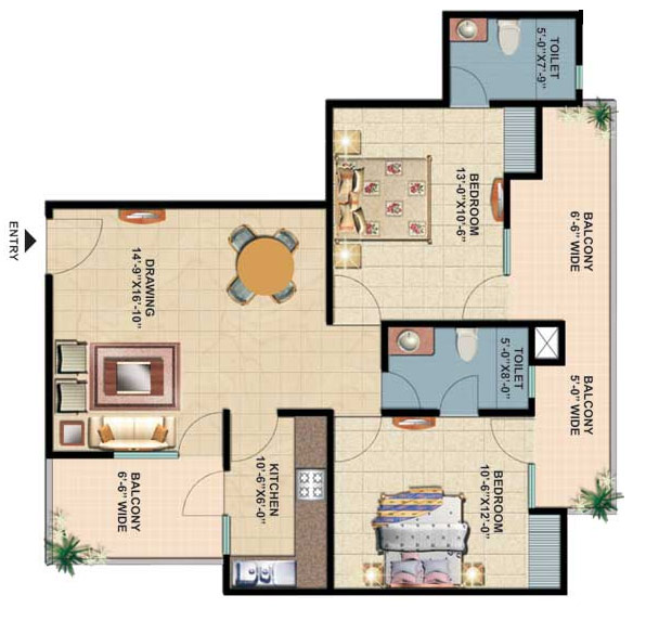Floor Plan 1180 sq. ft. 2 Bedrooms
