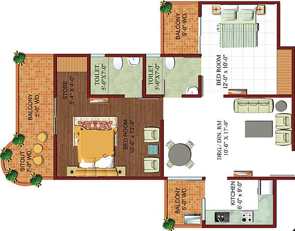 Floor Plan 1095 sq.ft.2 BHK