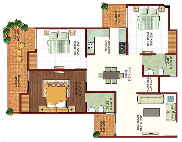 Floor Plan 1475 sq.ft.3 BHK