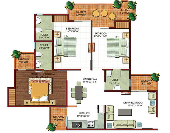 Floor Plan 1650 sq.ft.3 BHK