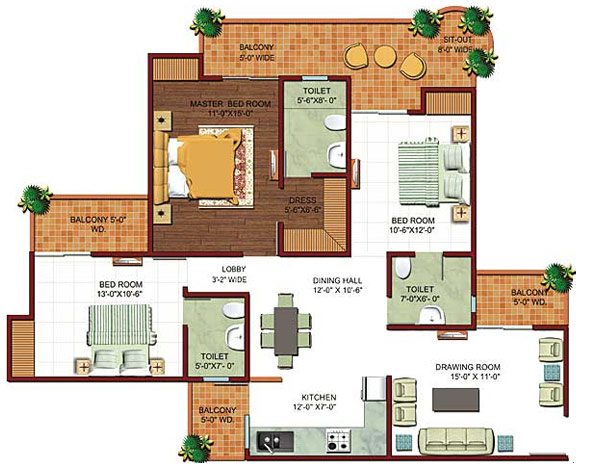 Floor Plan 1795 sq.ft.3 BHK