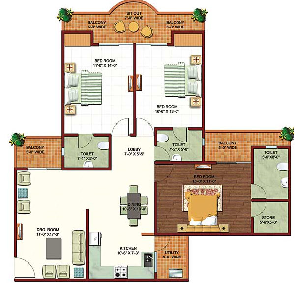 Floor Plan 1795 sq.ft.3 BHK