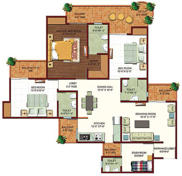 Floor Plan 1995 sq.ft.3 BHK