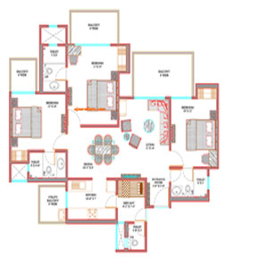 Ajnara Belvedere - Floor Plan 3BHK 2 TOI 1435 sq ft