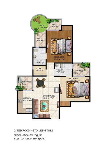 Floor Plan 1075 sq.ft