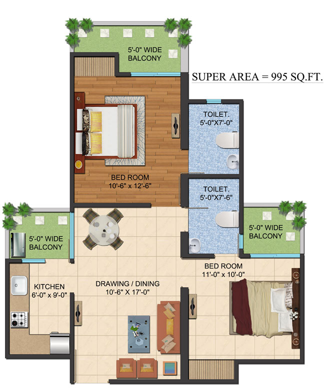 Floor Plans 995 sq. ft.