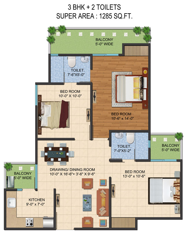 Floor Plans 1285 sq. ft.